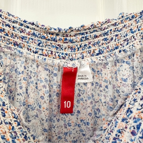 H&M Floral Tie Waist Romper Smocked Top Button Front Blue - Picture 7 of 7